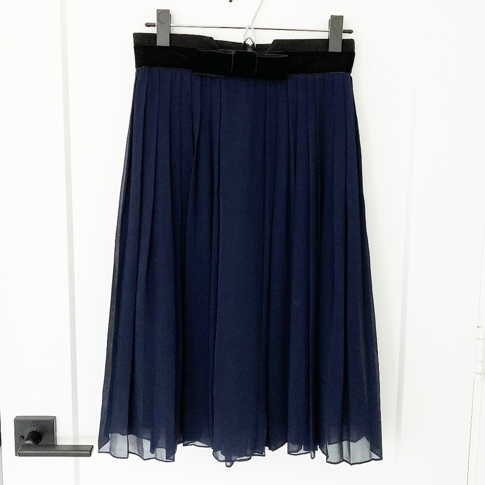 Robert Rodriguez Pleated Blue Silk Skirt with Bow Waist - 4